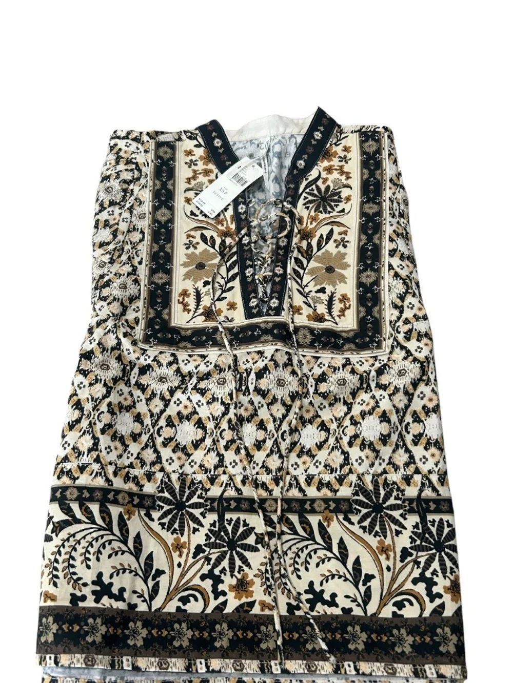 Anthropologie Pleated Puff-Sleeve Blouse Black Motif Size XSP NWT